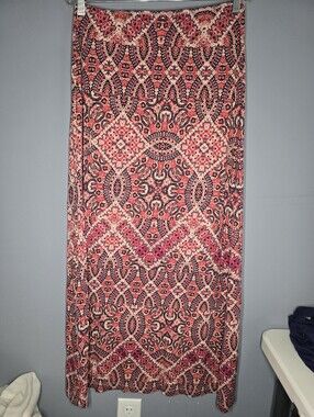Cynthia Rowley Maxi Tribal Print BoHo Skirt-Womens MEDIUM-Red/Pink/White/Purple